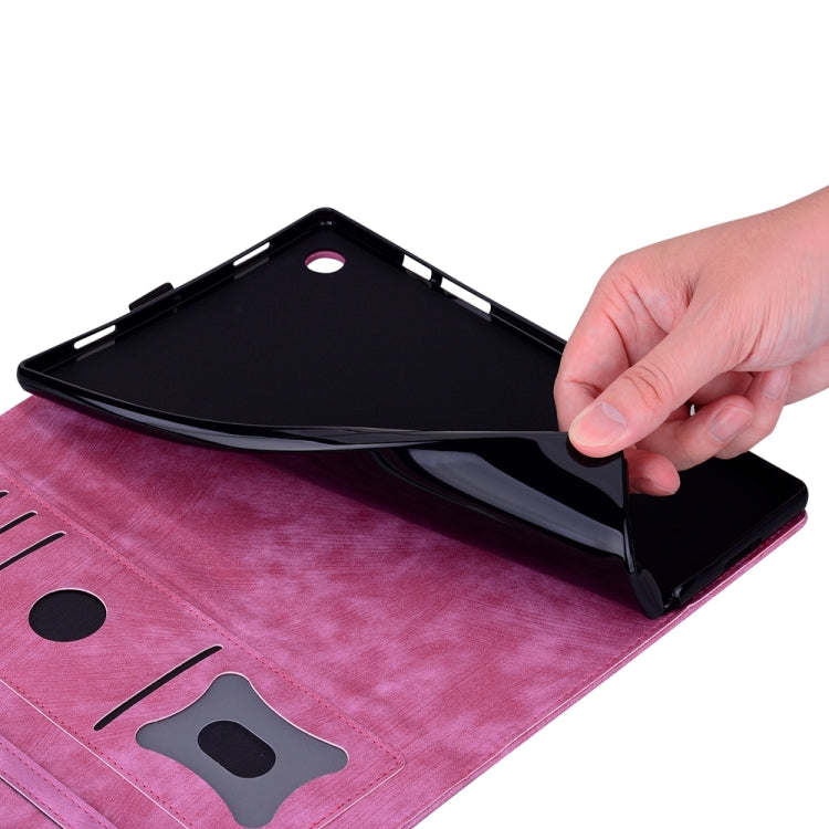 For iPad Pro 11 2024 Cartoon Sakura Cat Embossed Smart Leather Tablet Case(Rose Red)