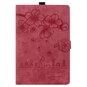 For iPad Pro 11 2024 Cartoon Sakura Cat Embossed Smart Leather Tablet Case(Red)