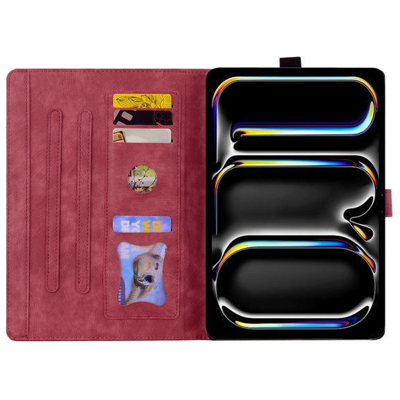 For iPad Pro 11 2024 Cartoon Sakura Cat Embossed Smart Leather Tablet Case(Red)