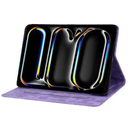 For iPad Pro 11 2024 Cartoon Sakura Cat Embossed Smart Leather Tablet Case(Purple)
