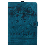 For iPad Pro 11 2024 Cartoon Sakura Cat Embossed Smart Leather Tablet Case(Blue)