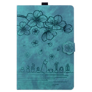 For iPad Pro 13 2024 Cartoon Sakura Cat Embossed Smart Leather Tablet Case(Green)