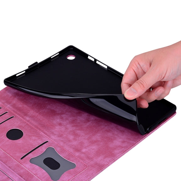 For iPad Pro 13 2024 Cartoon Sakura Cat Embossed Smart Leather Tablet Case(Rose Red)
