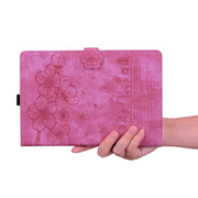 For iPad Pro 13 2024 Cartoon Sakura Cat Embossed Smart Leather Tablet Case(Rose Red)