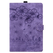 For iPad Pro 13 2024 Cartoon Sakura Cat Embossed Smart Leather Tablet Case(Purple)