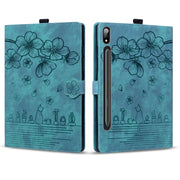For Samsung Galaxy Tab S9 /S8 /S7 Cartoon Sakura Cat Embossed Smart Leather Tablet Case(Green)