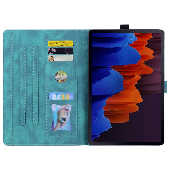 For Samsung Galaxy Tab S9 /S8 /S7 Cartoon Sakura Cat Embossed Smart Leather Tablet Case(Green)