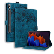For Samsung Galaxy Tab S9 /S8 /S7 Cartoon Sakura Cat Embossed Smart Leather Tablet Case(Blue)