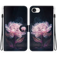 For iPhone 16e Crystal Texture Colored Drawing Leather Phone Case(Purple Peony) - iPhone 16e Cases by PMC TechLife | Online Shopping South Africa | PMC TechLife | Buy Now Pay Later Mobicred