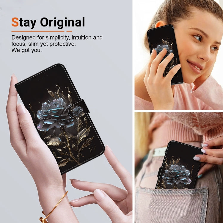 For iPhone 16 Pro Crystal Texture Colored Drawing Leather Phone Case(Black Rose)