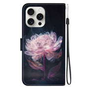 For iPhone 16 Pro Max Crystal Texture Colored Drawing Leather Phone Case(Purple Peony)