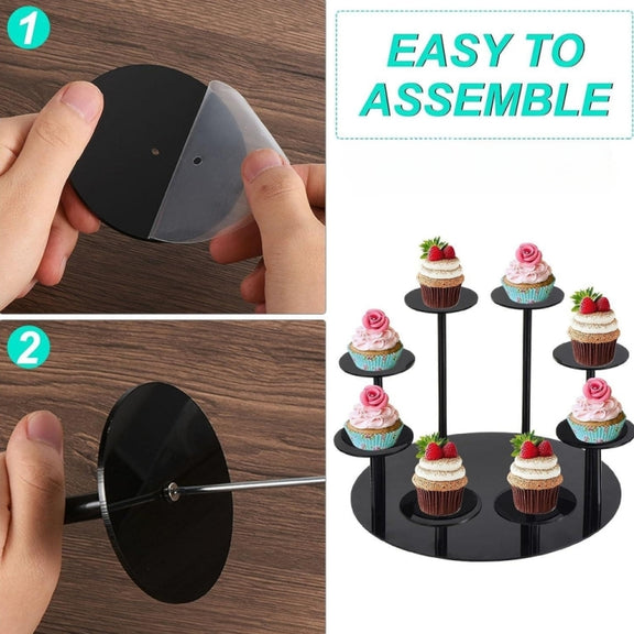 YX034 Acrylic Cupcake Shelf Cartoon Cake Display Stand(Black)