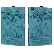 For Samsung Galaxy Tab A9+ Cartoon Sakura Cat Embossed Leather Tablet Case(Green)