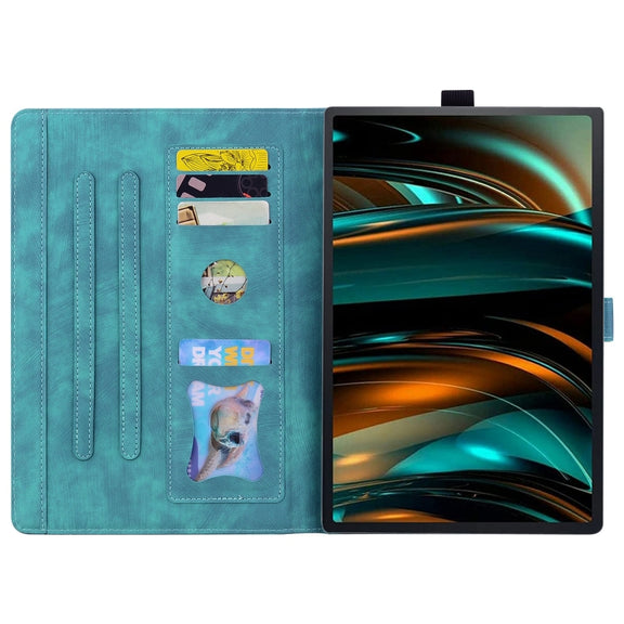 For Samsung Galaxy Tab A9+ Cartoon Sakura Cat Embossed Leather Tablet Case(Green)