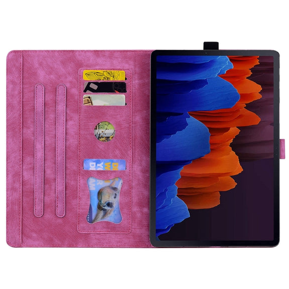 For Samsung Galaxy Tab S9 FE Cartoon Sakura Cat Embossed Leather Tablet Case(Rose Red)