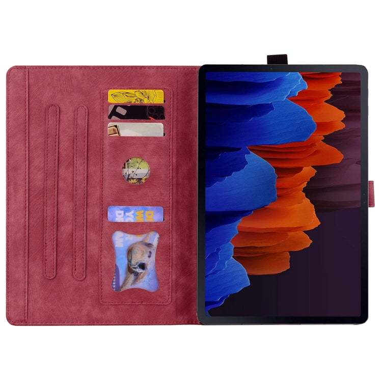 For Samsung Galaxy Tab S9 FE Cartoon Sakura Cat Embossed Leather Tablet Case(Red)