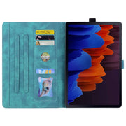 For Samsung Galaxy Tab S9 FE+ Cartoon Sakura Cat Embossed Leather Tablet Case(Green)