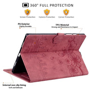 For Samsung Galaxy Tab S9 FE+ Cartoon Sakura Cat Embossed Leather Tablet Case(Red)