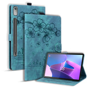 For Lenovo Tab P12 12.7 Cartoon Sakura Cat Embossed Leather Tablet Case(Green)