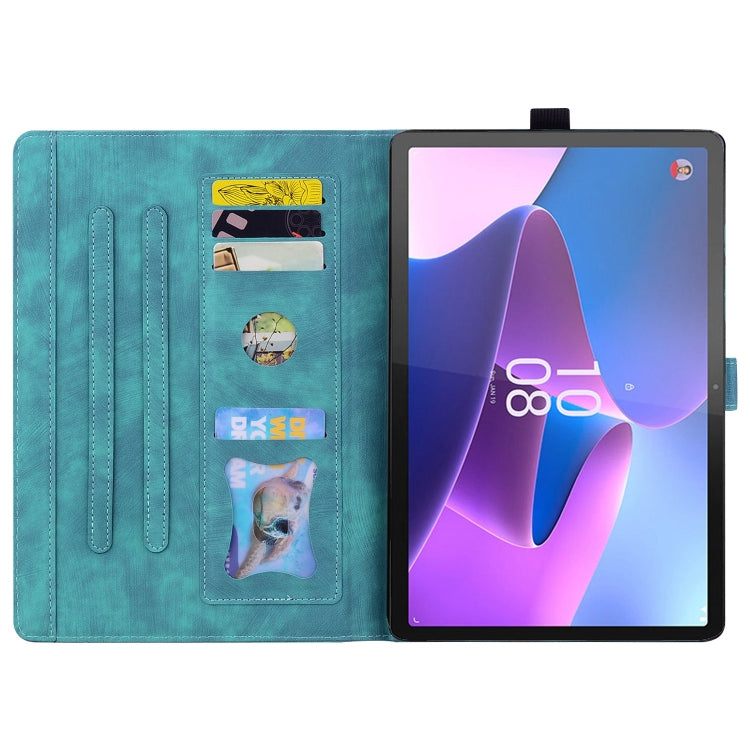 For Lenovo Tab P12 12.7 Cartoon Sakura Cat Embossed Leather Tablet Case(Green)