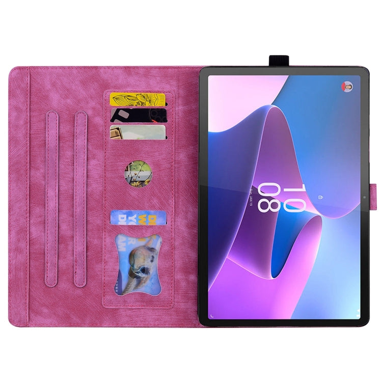 For Lenovo Tab P12 12.7 Cartoon Sakura Cat Embossed Leather Tablet Case(Rose Red)