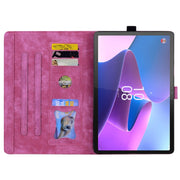 For Lenovo Tab P12 12.7 Cartoon Sakura Cat Embossed Leather Tablet Case(Rose Red)