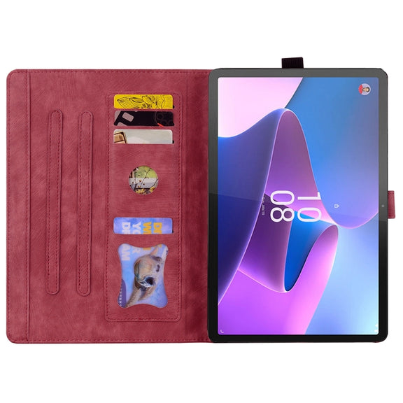 For Lenovo Tab P12 12.7 Cartoon Sakura Cat Embossed Leather Tablet Case(Red)