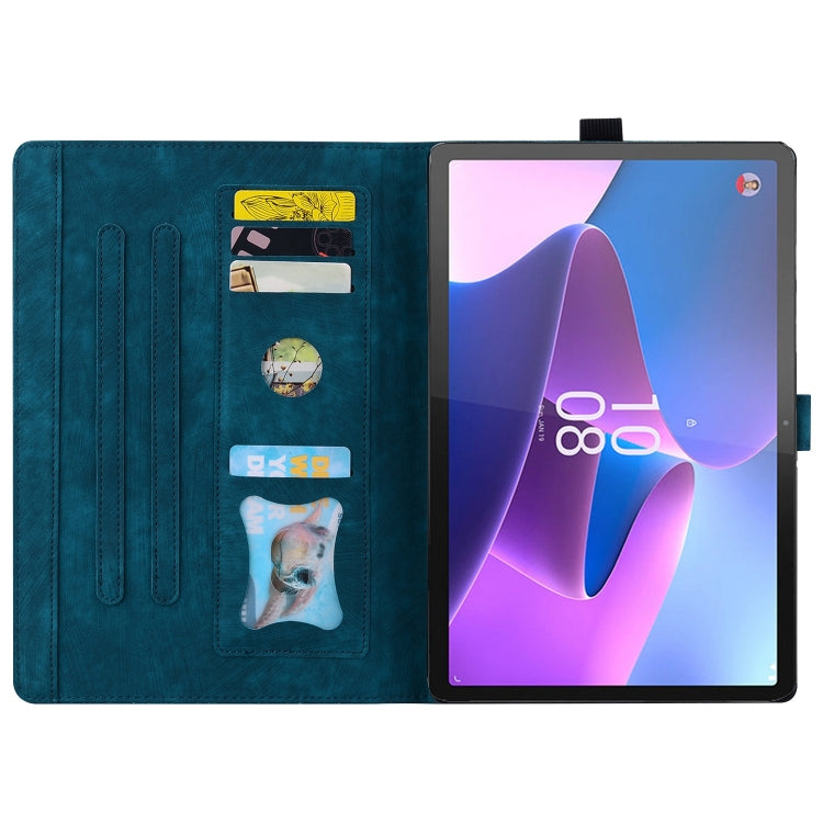 For Lenovo Tab P12 12.7 Cartoon Sakura Cat Embossed Leather Tablet Case(Blue)