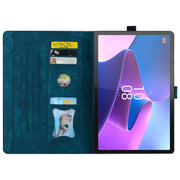 For Lenovo Tab P12 12.7 Cartoon Sakura Cat Embossed Leather Tablet Case(Blue)
