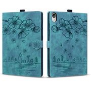 For Lenovo Tab P11 TB-J606F Cartoon Sakura Cat Embossed Leather Tablet Case(Green)