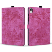 For Lenovo Tab P11 TB-J606F Cartoon Sakura Cat Embossed Leather Tablet Case(Rose Red)