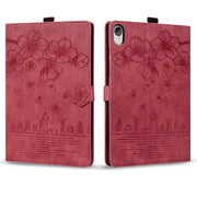 For Lenovo Tab P11 TB-J606F Cartoon Sakura Cat Embossed Leather Tablet Case(Red)