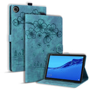 For Lenovo Tab M10 Plus 3rd Gen 2022 Cartoon Sakura Cat Embossed Leather Tablet Case(Green)