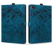 For Lenovo Tab M10 Plus 3rd Gen 2022 Cartoon Sakura Cat Embossed Leather Tablet Case(Blue)