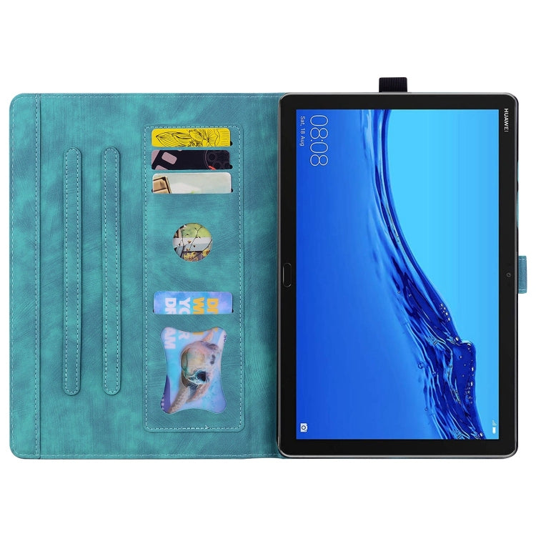 For Lenovo Tab M10 3rd Gen Cartoon Sakura Cat Embossed Leather Tablet Case(Green)