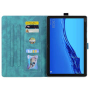 For Lenovo Tab M10 3rd Gen Cartoon Sakura Cat Embossed Leather Tablet Case(Green)