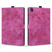 For Lenovo Tab M10 3rd Gen Cartoon Sakura Cat Embossed Leather Tablet Case(Rose Red)