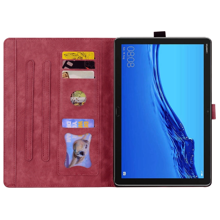 For Lenovo Tab M10 3rd Gen Cartoon Sakura Cat Embossed Leather Tablet Case(Red)