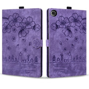 For Lenovo Tab M10 3rd Gen Cartoon Sakura Cat Embossed Leather Tablet Case(Purple)
