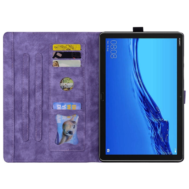 For Lenovo Tab M10 3rd Gen Cartoon Sakura Cat Embossed Leather Tablet Case(Purple)