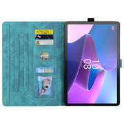 For Lenovo Xiaoxin Pad Pro 2022 / P11 Pro 2 Cartoon Sakura Cat Embossed Leather Tablet Case(Green)