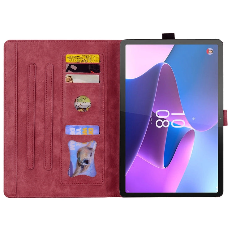 For Lenovo Xiaoxin Pad Pro 2022 / P11 Pro 2 Cartoon Sakura Cat Embossed Leather Tablet Case(Red)
