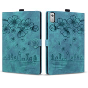 For Lenovo Tab M9 Cartoon Sakura Cat Embossed Leather Tablet Case(Green)