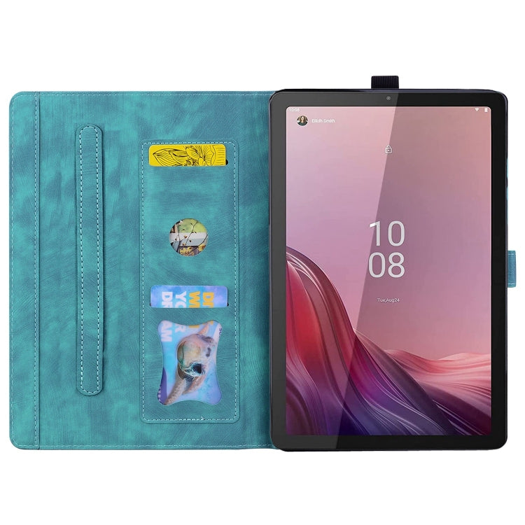 For Lenovo Tab M9 Cartoon Sakura Cat Embossed Leather Tablet Case(Green)