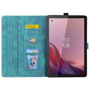 For Lenovo Tab M9 Cartoon Sakura Cat Embossed Leather Tablet Case(Green)