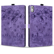 For Lenovo Tab M9 Cartoon Sakura Cat Embossed Leather Tablet Case(Purple)