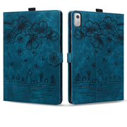 For Lenovo Tab M9 Cartoon Sakura Cat Embossed Leather Tablet Case(Blue)