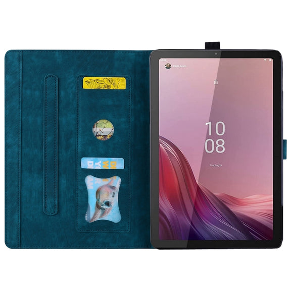 For Lenovo Tab M9 Cartoon Sakura Cat Embossed Leather Tablet Case(Blue)