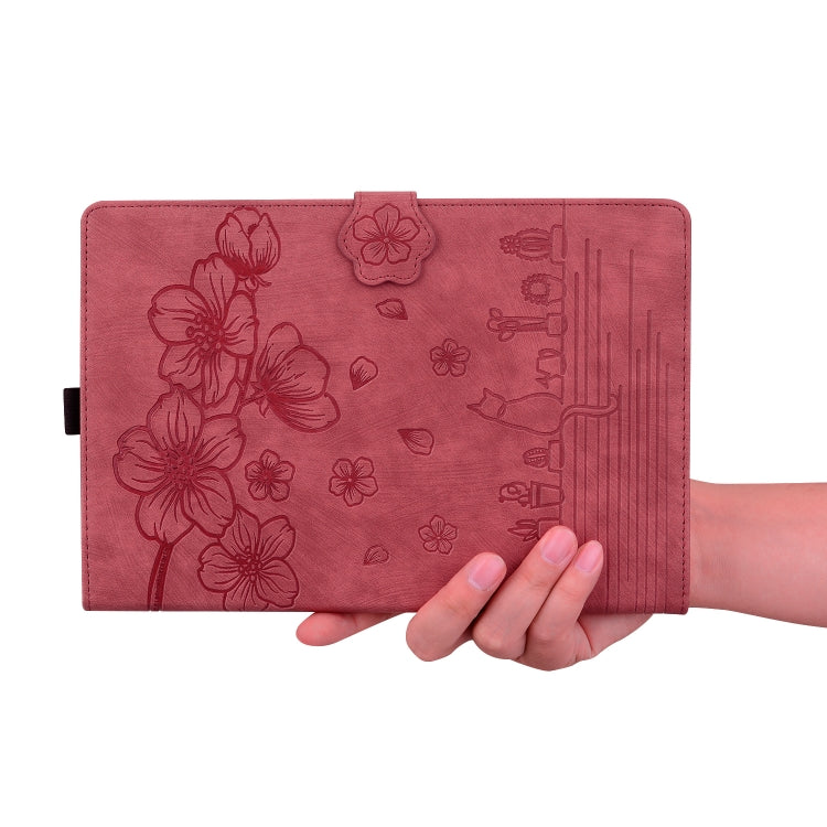 For Lenovo Tab M11 / Xiaoxin Pad 11 2024 Cartoon Sakura Cat Embossed Leather Tablet Case(Red)