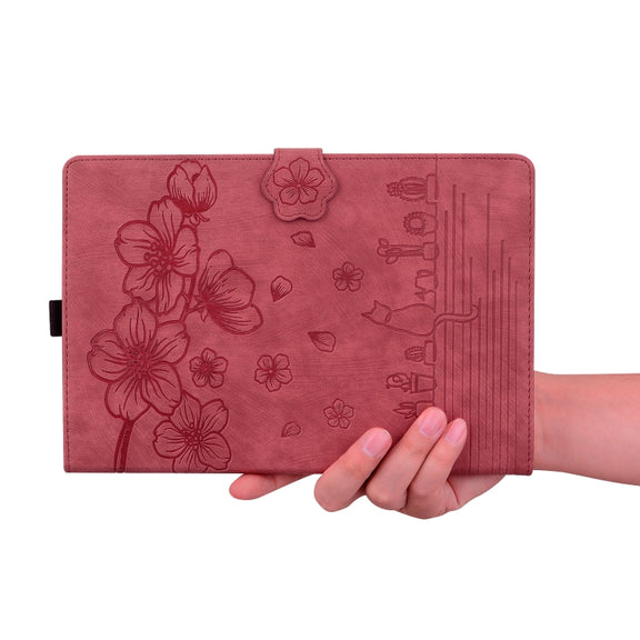 For Lenovo Tab M11 / Xiaoxin Pad 11 2024 Cartoon Sakura Cat Embossed Leather Tablet Case(Red)
